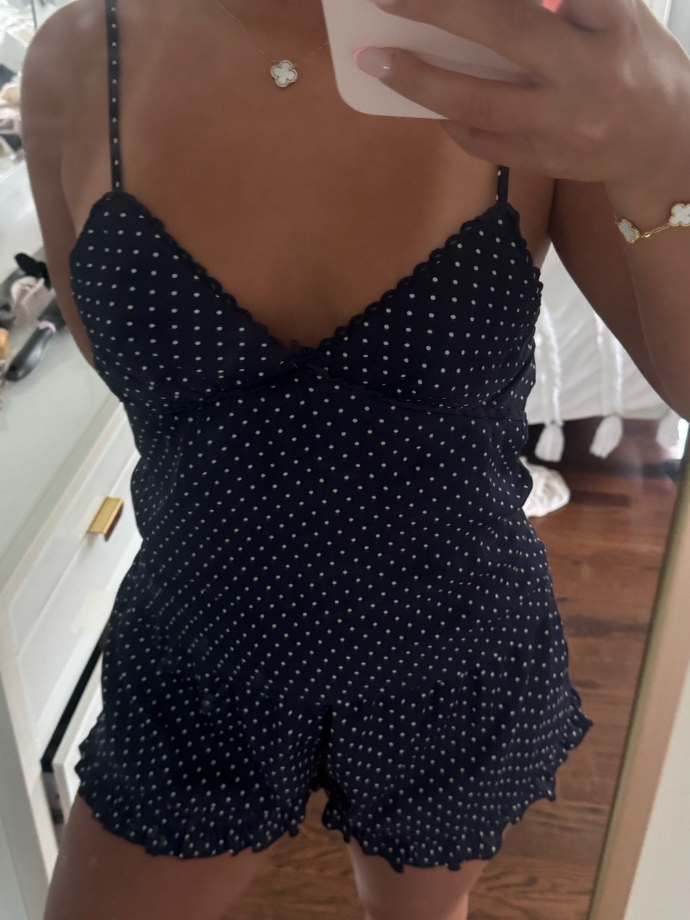 Aeropastle Navy Polka Dot Satin Pajama Set